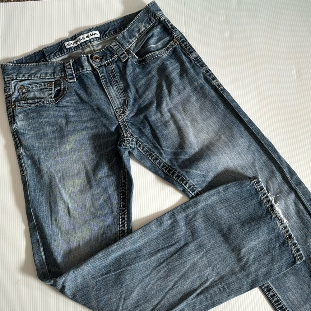 Express Rocco slim fit, boot cut blue jeans.  Men’s size 33 x 34